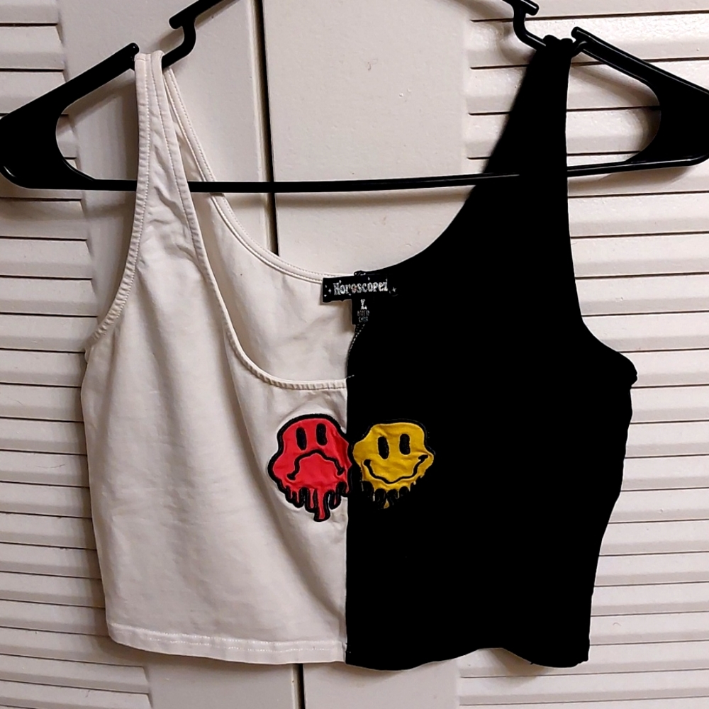 Dolls Kill Horoscopez Smiley Face Cropped Top
